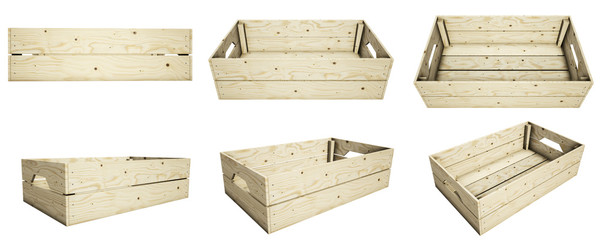 Colorful brown wooden crate isolated over a white background.  (Clipping path inside, 3D rendering computer digitally generated illustration.)