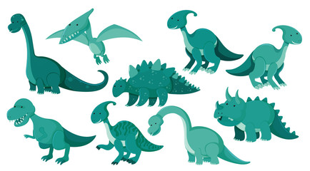 Large set of different types of dinosaurs