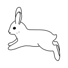 Rabbit hand-drawn contour line drawing. Black and white image.Easter bunny.For postcards, printing on fabric.Cute animal.Doodles.Vector