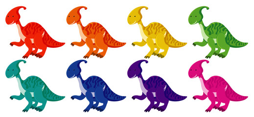 Set of parasaurolophus in eight colors
