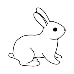 Rabbit hand-drawn contour line drawing. Black and white image.Easter bunny.For postcards, printing on fabric.Cute animal.Doodles.Vector