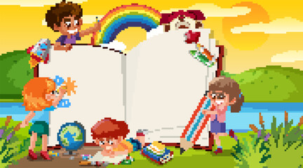 Frame template with many kids in the park