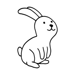 Rabbit hand-drawn contour line drawing. Black and white image.Easter bunny.For postcards, printing on fabric.Cute animal.Doodles.Vector