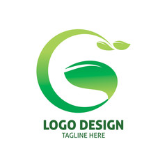 green nature letter g leaf logo design
