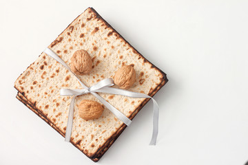 Matzoh, the jewish easter bread on white background