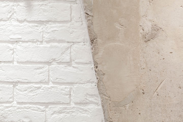 Abstract background of white brick in the masonry close-up