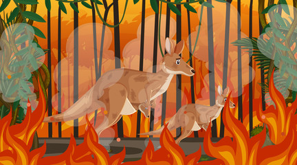 Scene with big wildfire with animal trapped in the forest