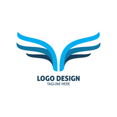 blue wing line logo design