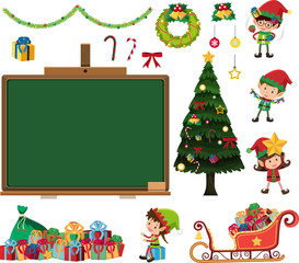 Set of christmas element with blackboard