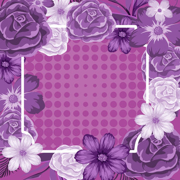 Frame template design with purple flowers
