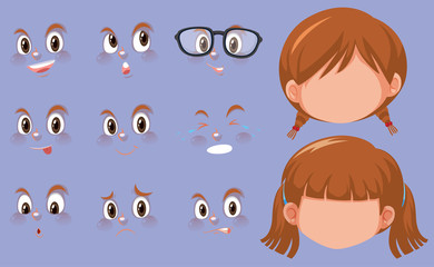 Set of human heads and different expressions on the face