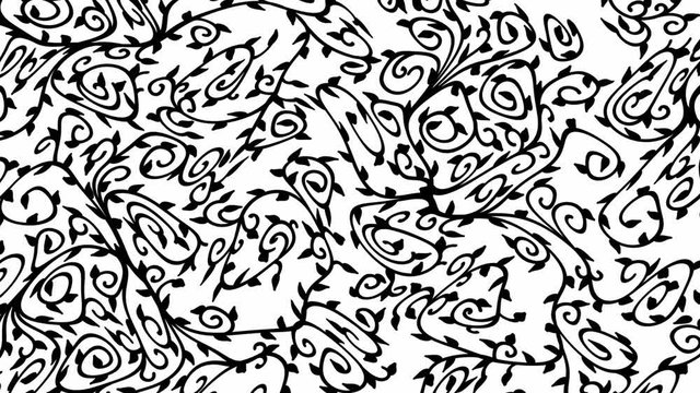 Floral background ornament animation. Simple black and white moving flower art design.