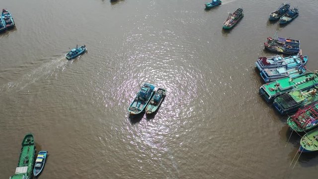  Nov 08/2019 aerial view 4k video of Phu Hai Fishing port during Morning, Phan thiet
