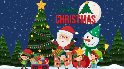 Christmas card with Santa and christmas tree