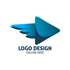 triangle play blue color wing motion speed delivery logo design