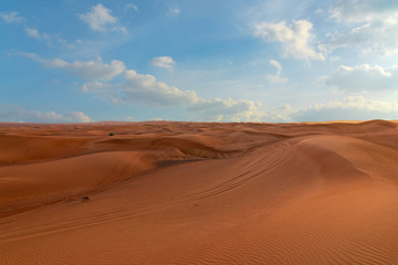 Fototapeta na wymiar Sand desert landscape view with blue sky, UAE