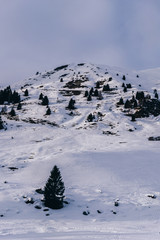 The mountains of the Val di Scalve at sunset, near the town of Schilpario, Italy - January 2020