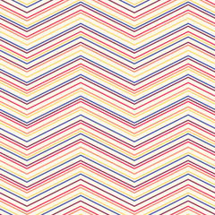 Zig zag seamless pattern. Vector texture with thin horizontal zigzag lines, stripes, chevron. Abstract colorful geometric background. Simple minimalist ornament. Repeat design for decor, textile