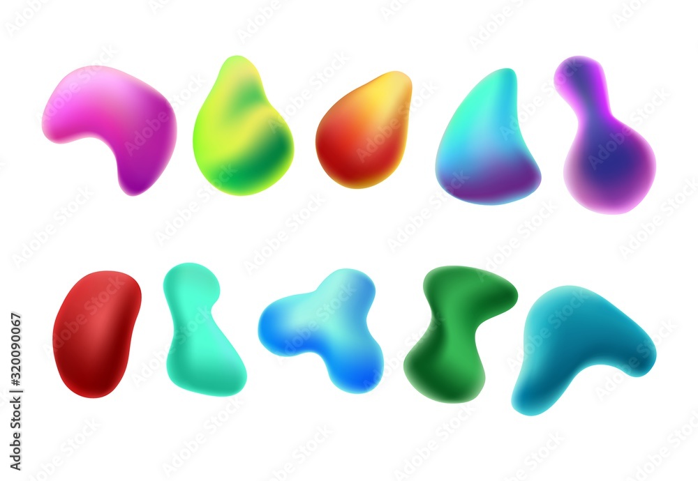 Poster set of bright gradients of different shapes. multicolored gradients in the form of a splash of paint