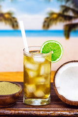 Mate carioca, typical cold drink on the beaches of rio de janeiro. Image with space for text, refreshing concept.