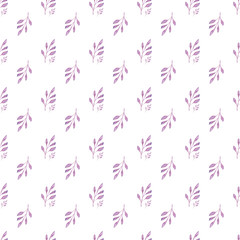 Seamless pattern of watercolor purple leaves on a white background. Use for wedding invitations, birthdays, menus and decorations.