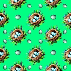 pattern easter eggs nest green background packaging