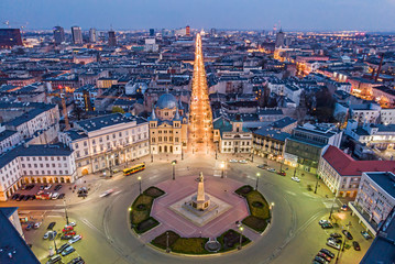 Łódź- widok na Plac Wolności.	