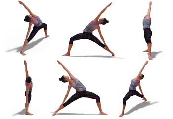 Fototapeta premium Virtual Woman in Yoga Reverse Warrior Pose with 6 angles of view