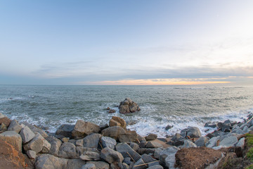 Maritime landscape of a beach in Arenys, on the Costa Brava in Catalonia