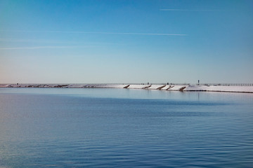 Nice water horizon and sun with blue water and clear sky