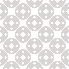Fototapeta na wymiar Simple geometric seamless pattern with small lines and dots in circular grid. Funky style repeat texture. Subtle abstract white and grey background. Modern design for prints, decoration, fabric, cloth