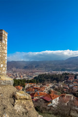 View of the city from the tower in Samuel's Fortress. Ohrid, Northern Macedonia.