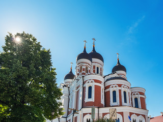 Alexander Nevsky Cathedral in the Tallinn Old Town, Estonia. Panoramic summer view of Cathedral...
