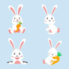 white rabbit cartoon characters set