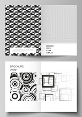 Vector layout of two A4 format modern cover mockups design templates for bifold brochure, flyer, booklet, report. Geometric abstract background in minimalistic flat style with dynamic composition.