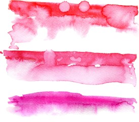 Set of pink or red watercolor brush strokes.