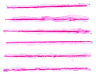 Set of pink watercolor brush strokes.