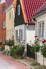 Fototapeta na wymiar Colorful houses in historic city Schleswig, Germany