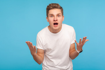 How could you? Portrait of annoyed upset man in t-shirt quarreling with indignant expression,...
