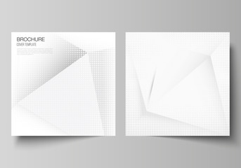 Vector layout of two square covers design templates for brochure, flyer, magazine, cover design, book design, brochure cover. Halftone dotted background with gray dots, abstract gradient background.