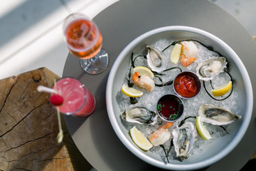 Oysters, Shrimp, and cocktails