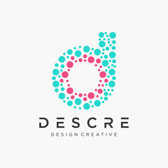 Abstract letter D logo with dot concept. Universal colorful biotechnology molecule atom DNA chip symbol. This logo is suitable for research, science, medical, logotype, technology, lab, molecule.
