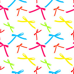 Colored Glossy Ribbon Bow. Seamless pattern. Vector Illustration