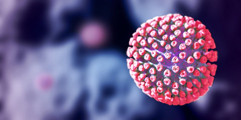 2019-nCoV, also known as Wuhan coronavirus is a single-stranded RNA virus. 3D illustration in 32 Mpx resolution with workpath mask