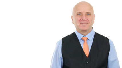 Portrait with a Corporate Businessman Wearing Shirt Tie and Vest Smiling Happy