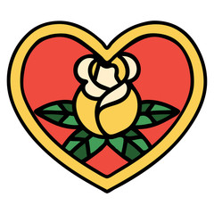 traditional tattoo of a heart and flowers