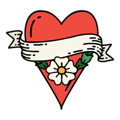 traditional tattoo of a heart flower and banner