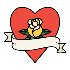 traditional tattoo of a heart rose and banner