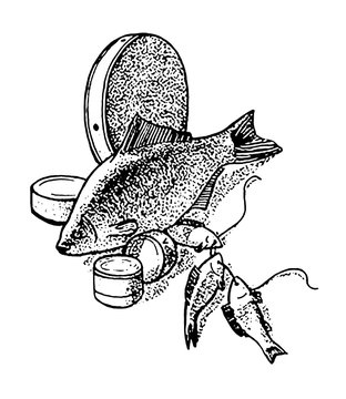 black and white fish food still life clip art preview