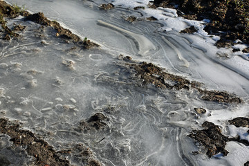 Ice in the clay with bubbles
